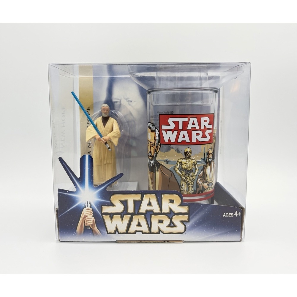Vintage 2005 Star Wars Obi-Wan Kenobi Action Figure & Collectible Cup Set Hasbro